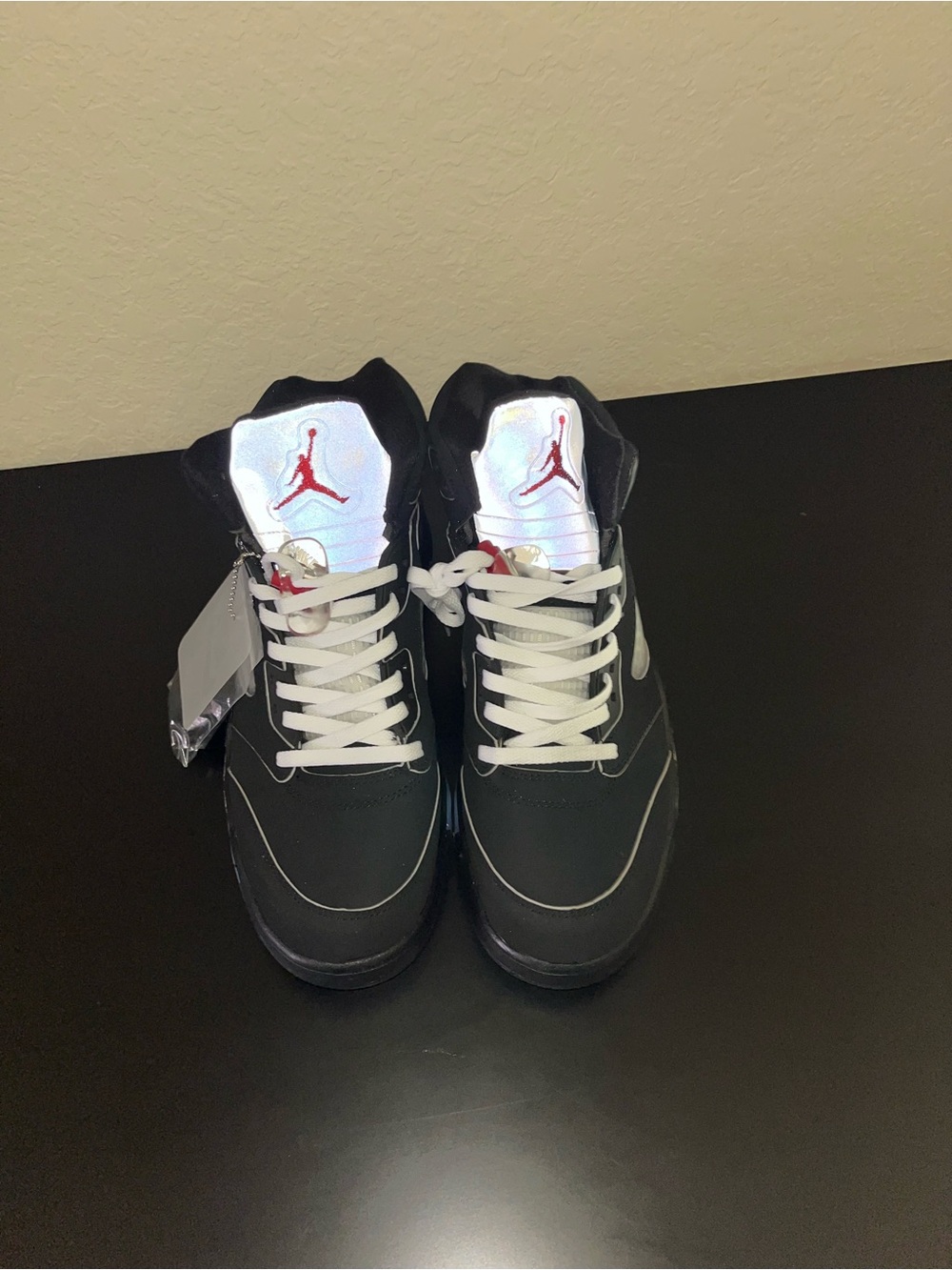 Jordan 5 Black reimagined and White High-Top Sneakers with Red Logo